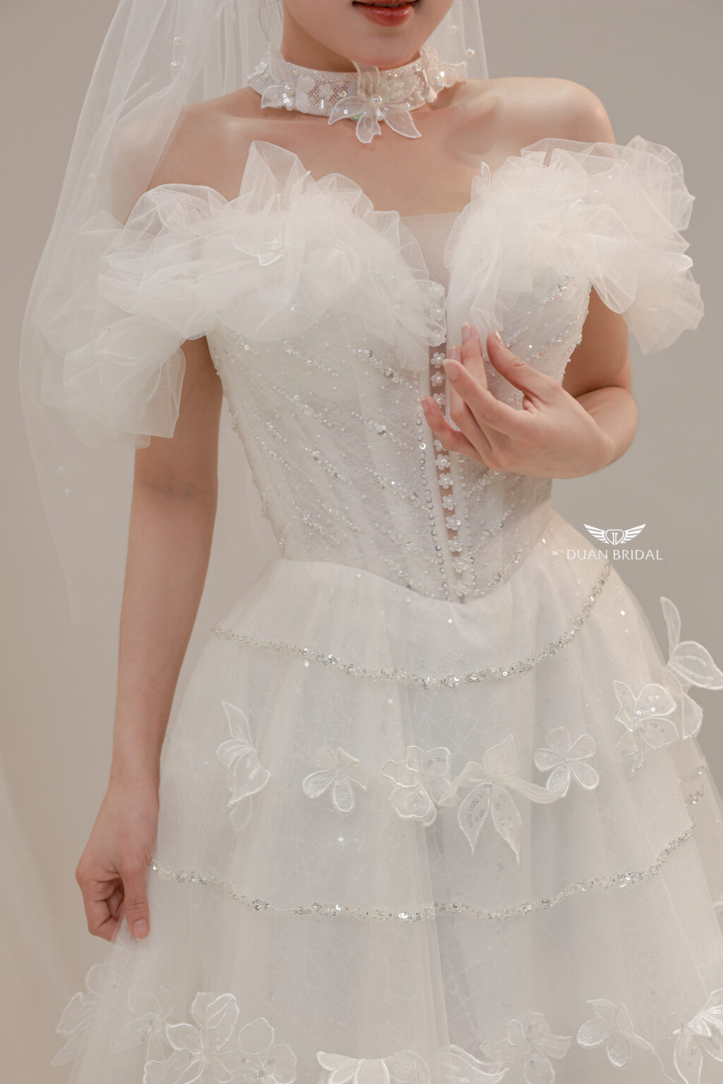 Opal Veil - Off-shoulder A-line sequin wedding dress