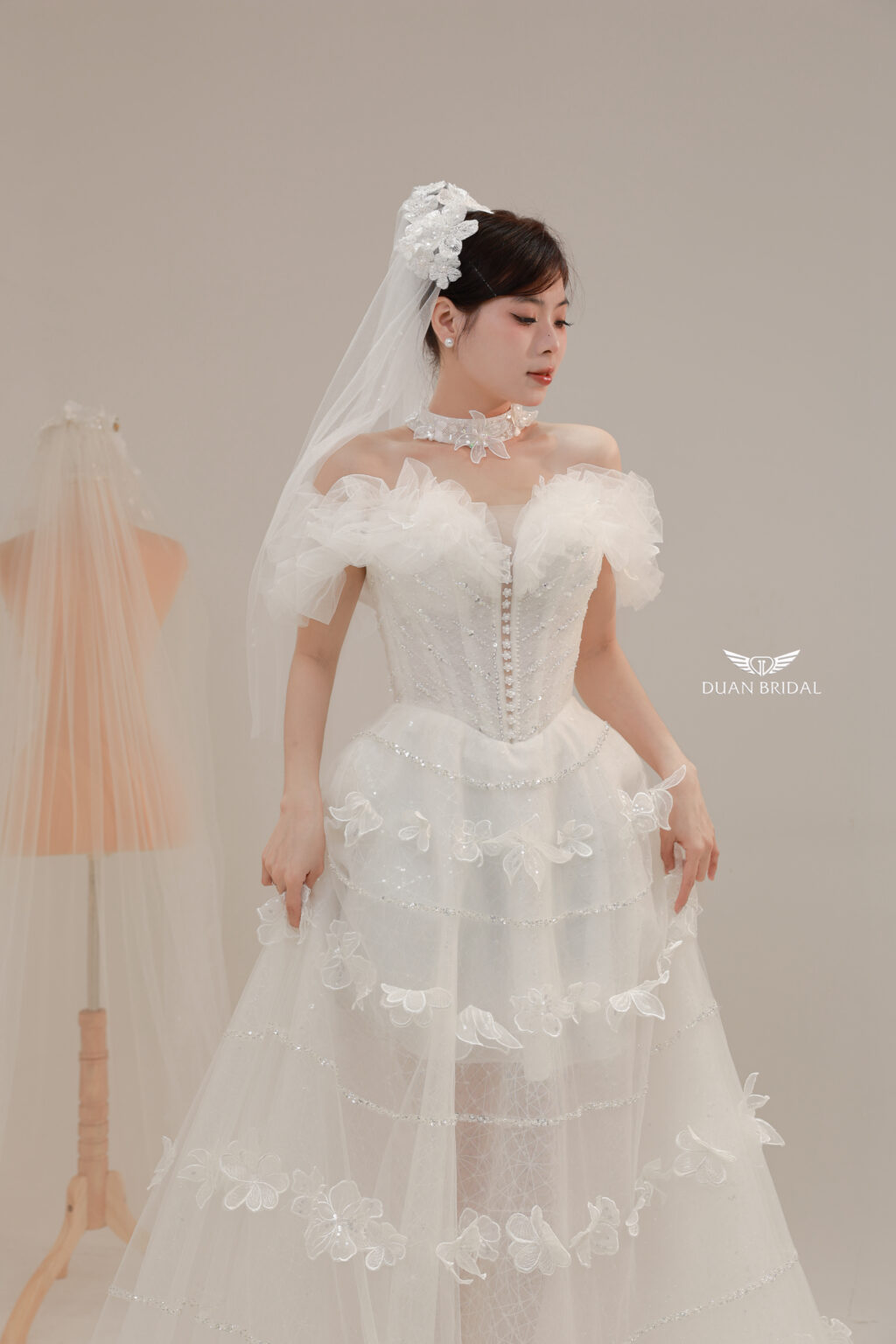 Opal Veil - Off-shoulder A-line sequin wedding dress