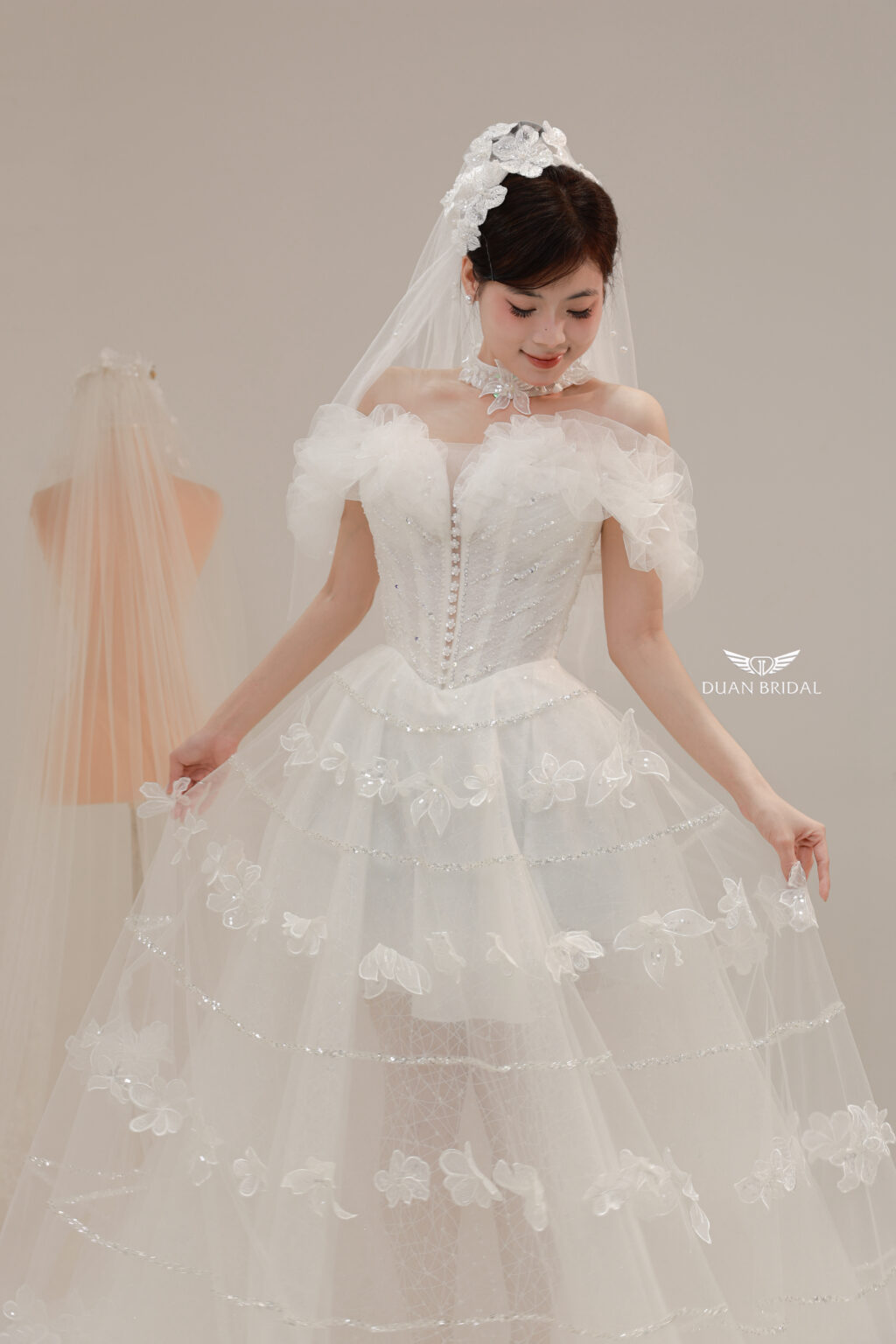 Opal Veil - Off-shoulder A-line sequin wedding dress