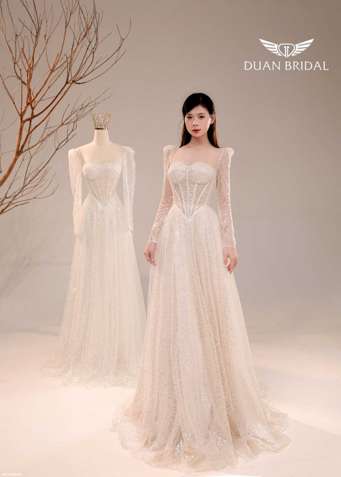 Viora - long sleeve A-line wedding dress - 4