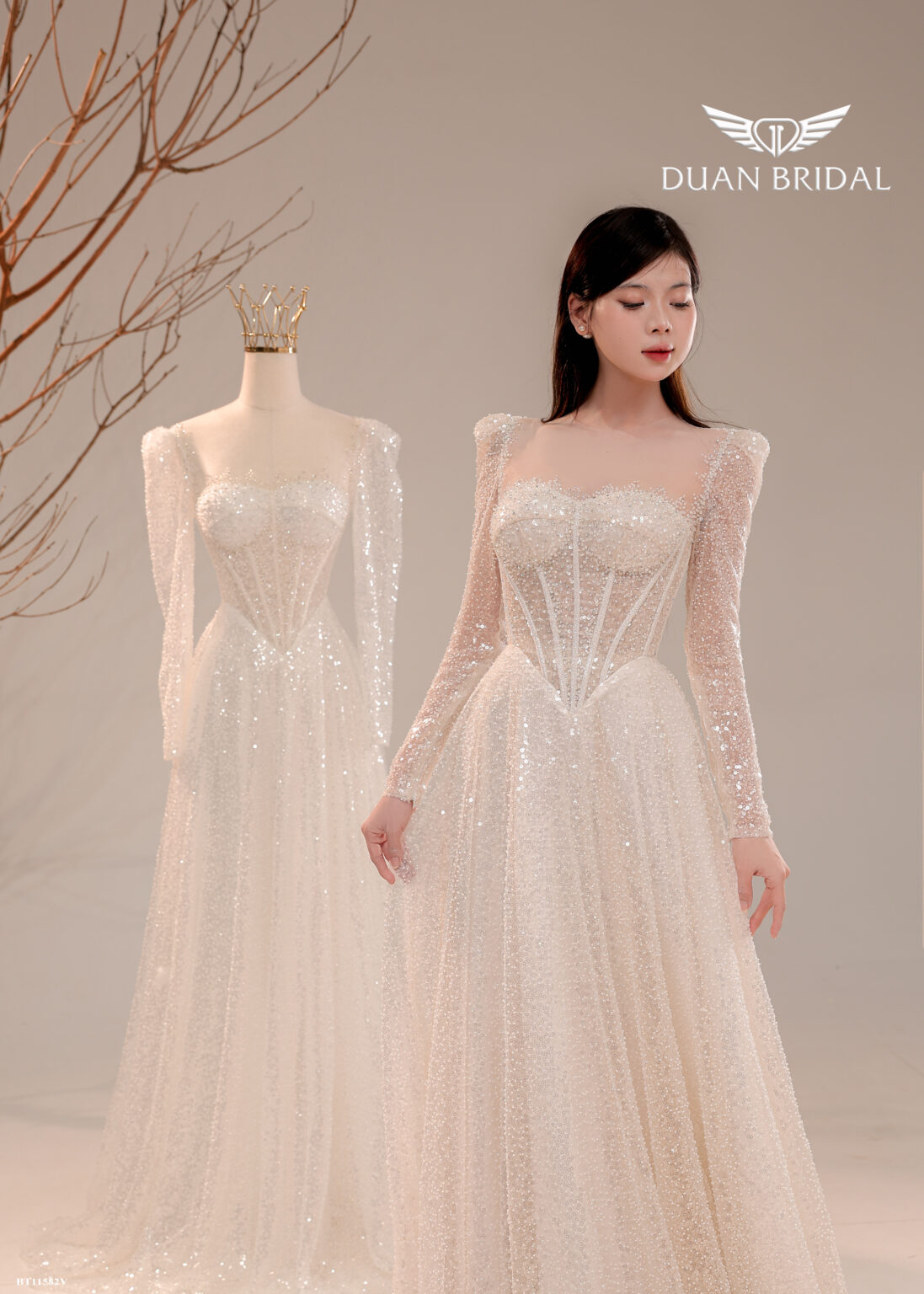 Viora - long sleeve A-line wedding dress - 3