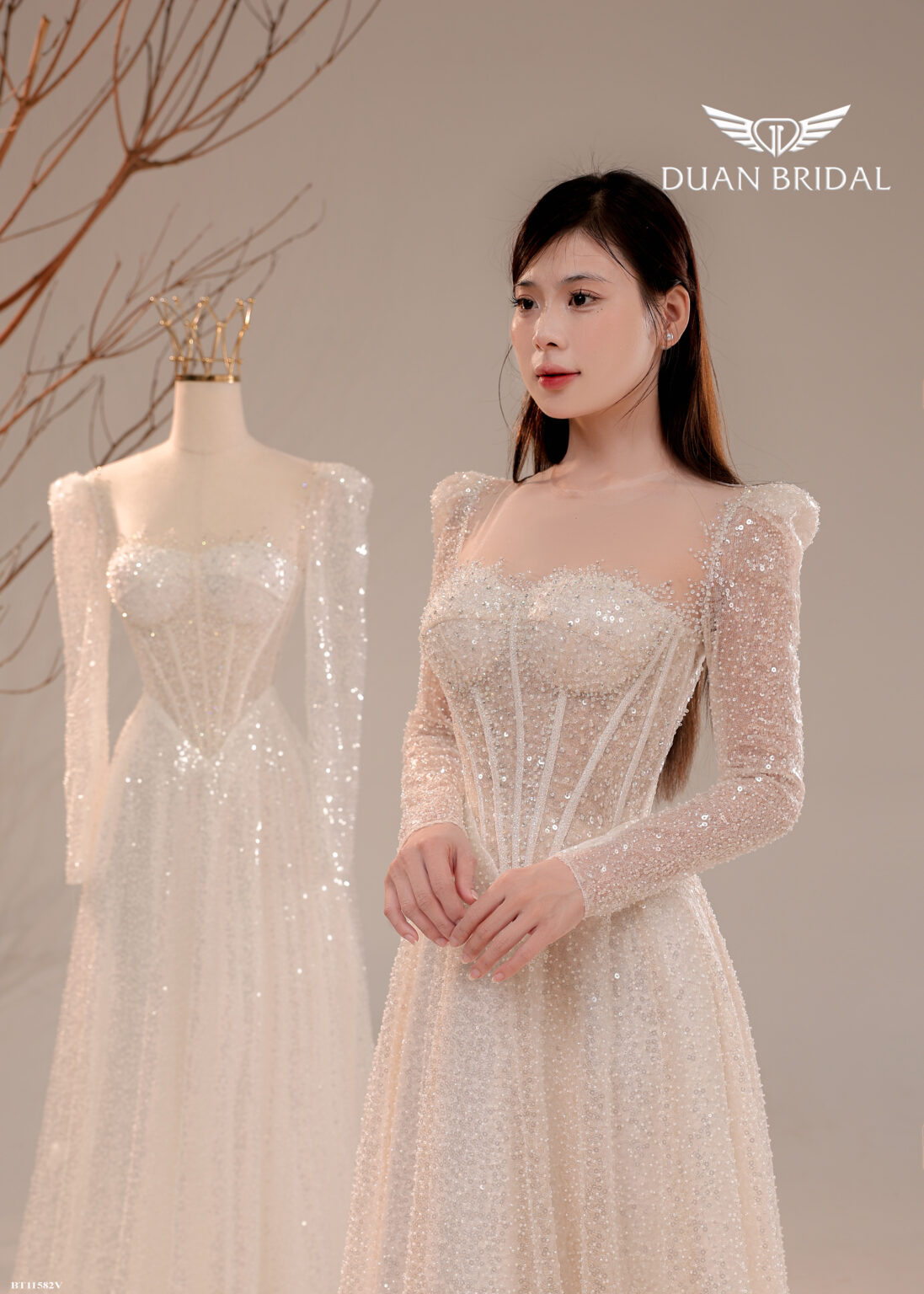 Viora - long sleeve A-line wedding dress