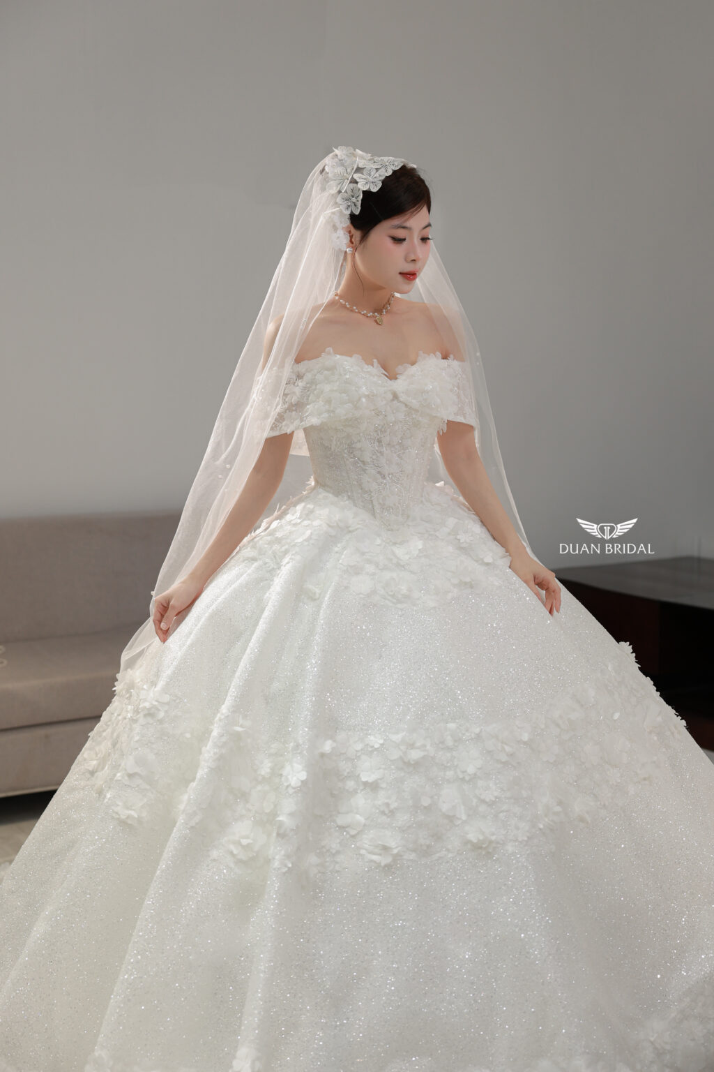 Bloom - 3D floral off-shoulder ball gown wedding dress