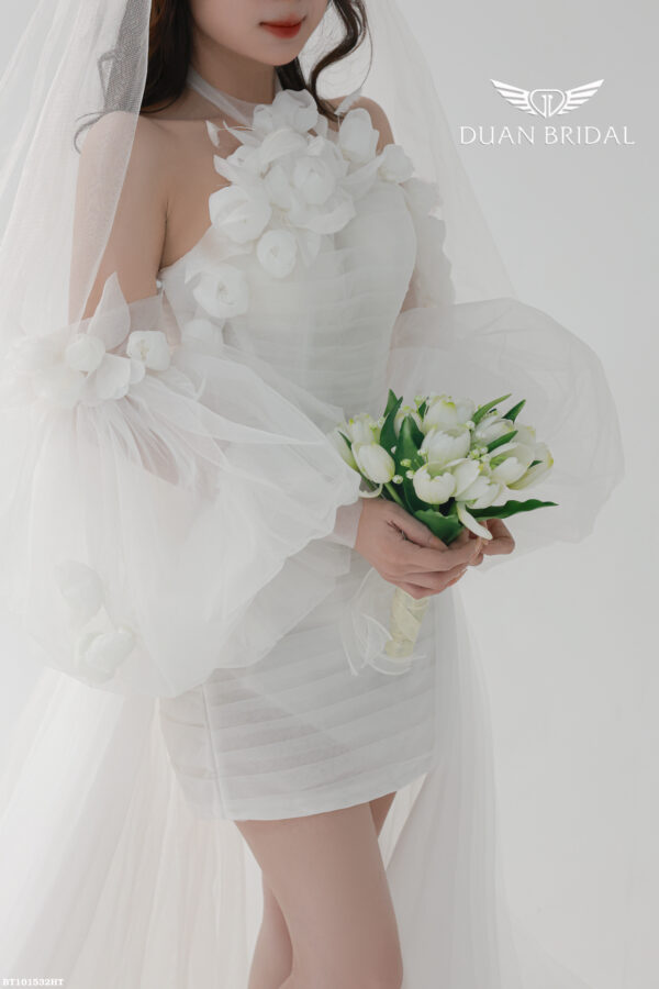 Essence - detachable sleeve mini wedding dress - 4