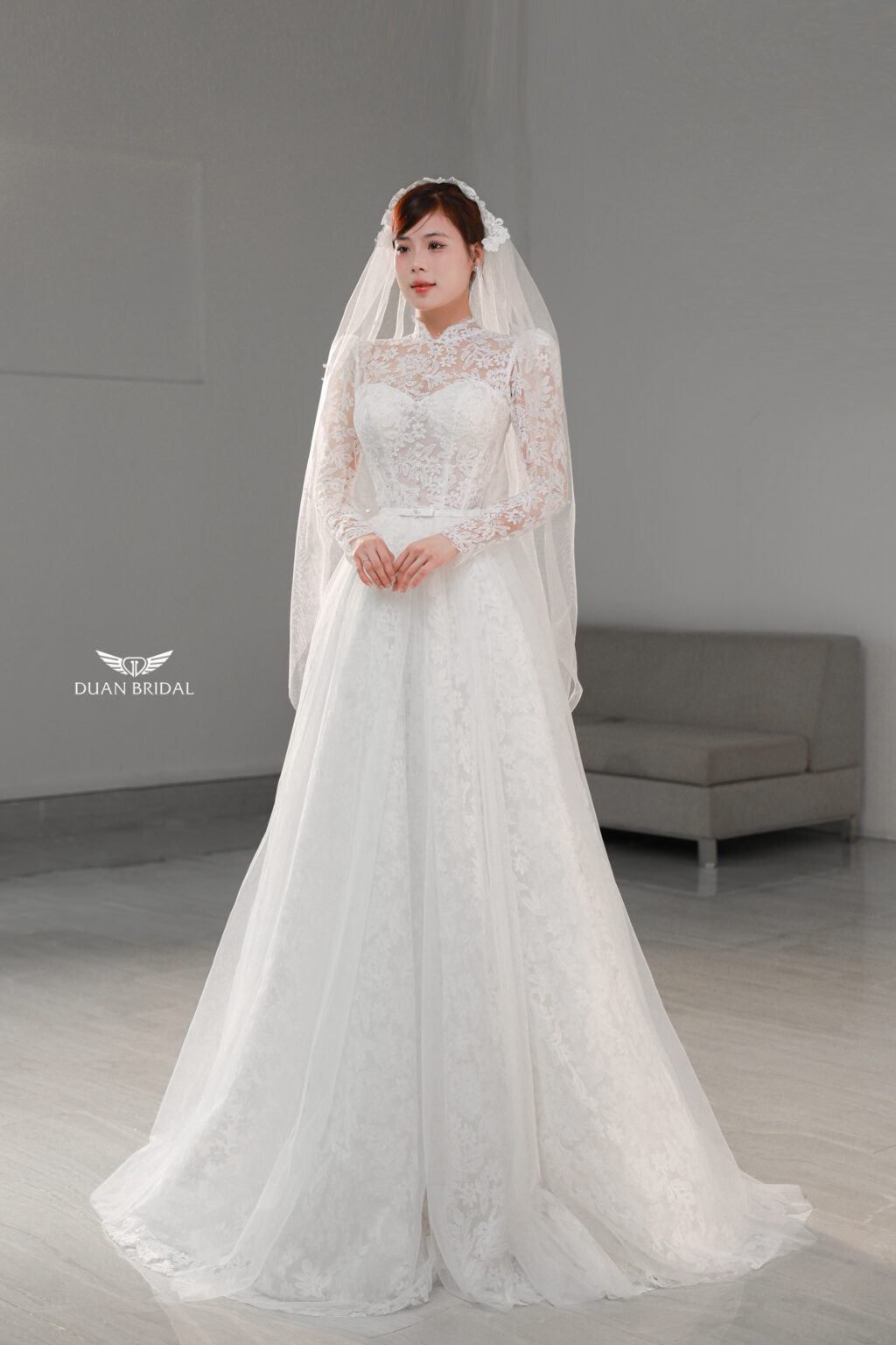Oralys - Long sleeve illusion lace A-line wedding dress