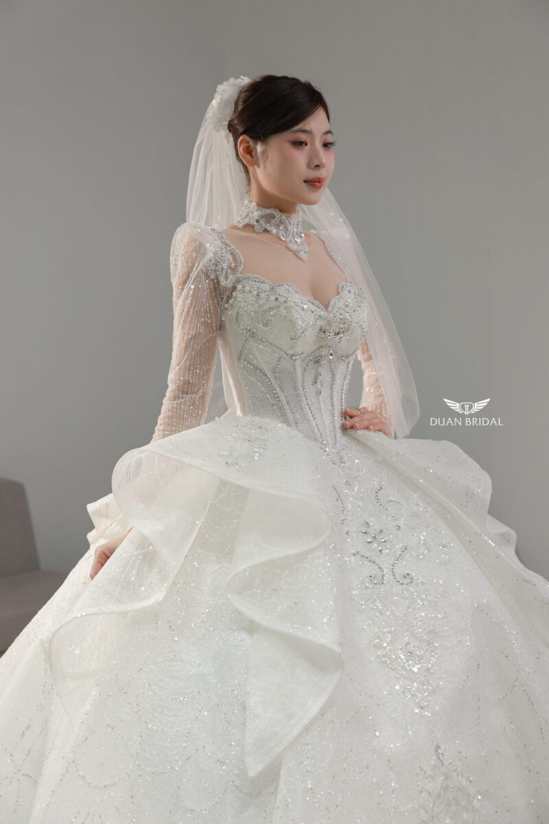 Ophelia Wave - Long sleeve glitter ball gown wedding dress - 1