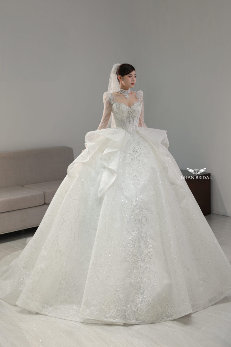 Ophelia Wave - Long sleeve glitter ball gown wedding dress - 2