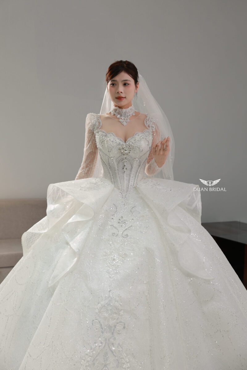 Ophelia Wave - Long sleeve glitter ball gown wedding dress - 3