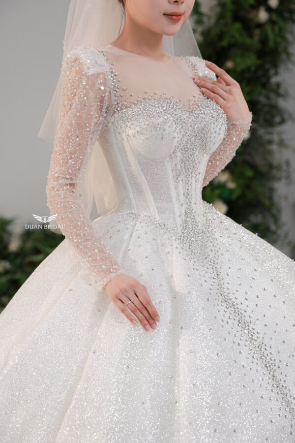 Vesta Blanche - Glitter corset long sleeve ball gown wedding dress