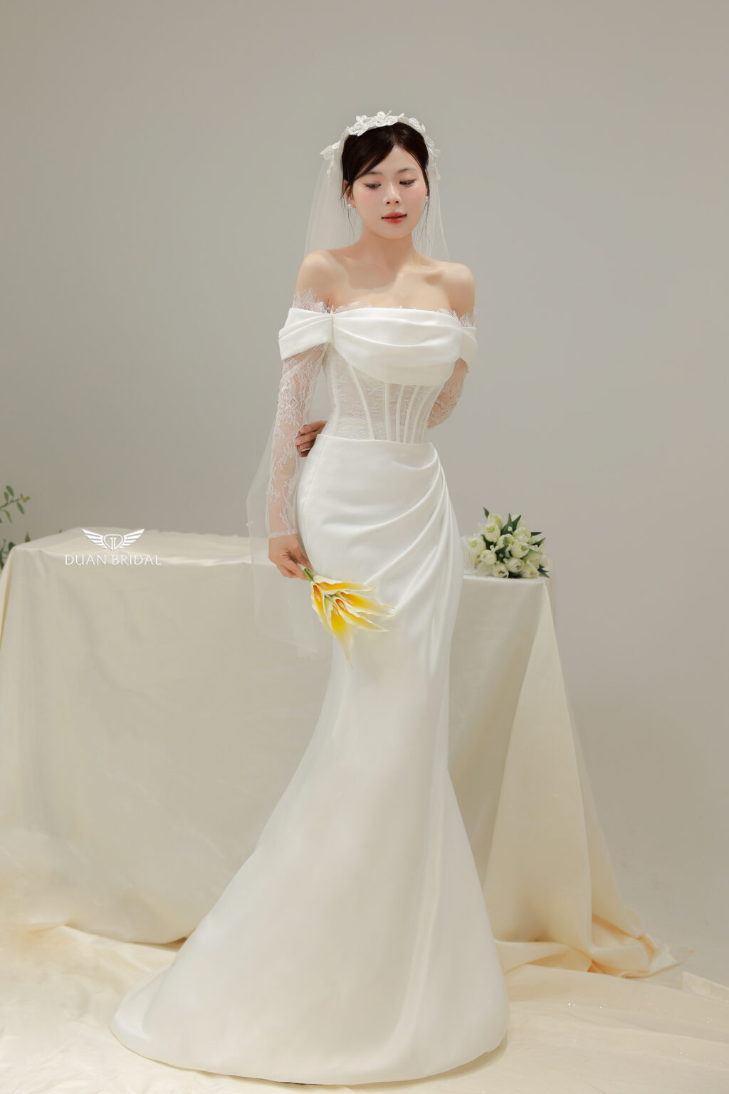 Shayla - Off-shoulder long sleeve mermaid wedding dress