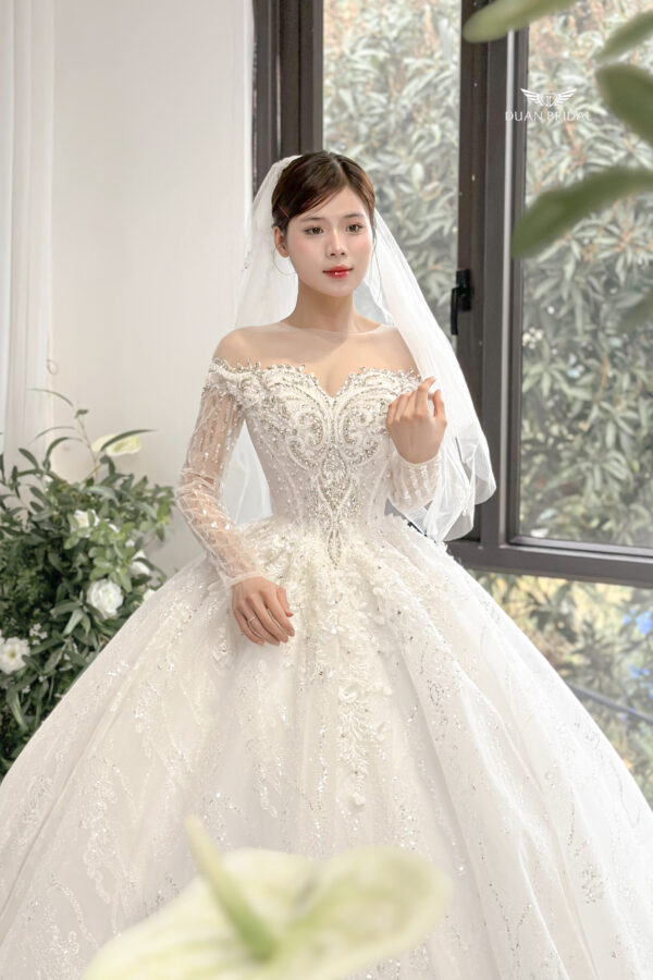 Maevia - Off-shoulder long sleeve ball gown wedding dress