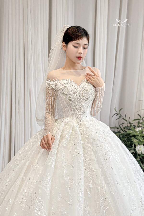 Maevia - Off-shoulder long sleeve ball gown wedding dress - 2