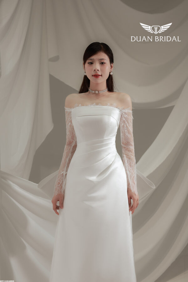 Evell - off-shoulder long sleeve A-line wedding dress