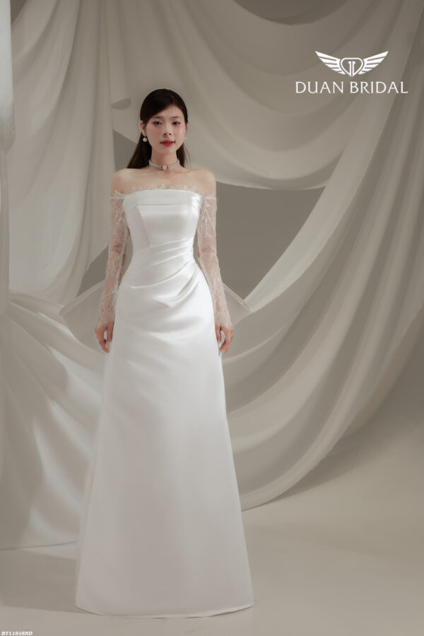 Evell - off-shoulder long sleeve A-line wedding dress - 2