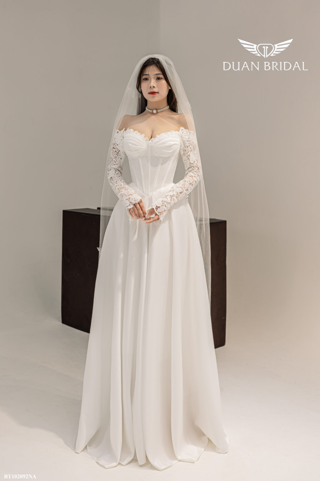 Colette - off-shoulder long sleeve A-line wedding dress - 3