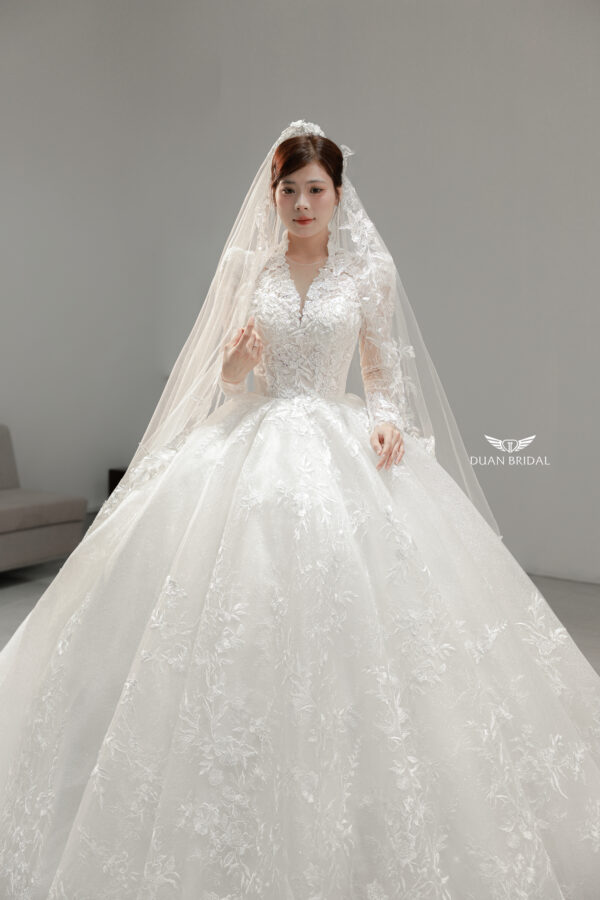 Vienna Glow - Long sleeve floral lace ball gown wedding dress