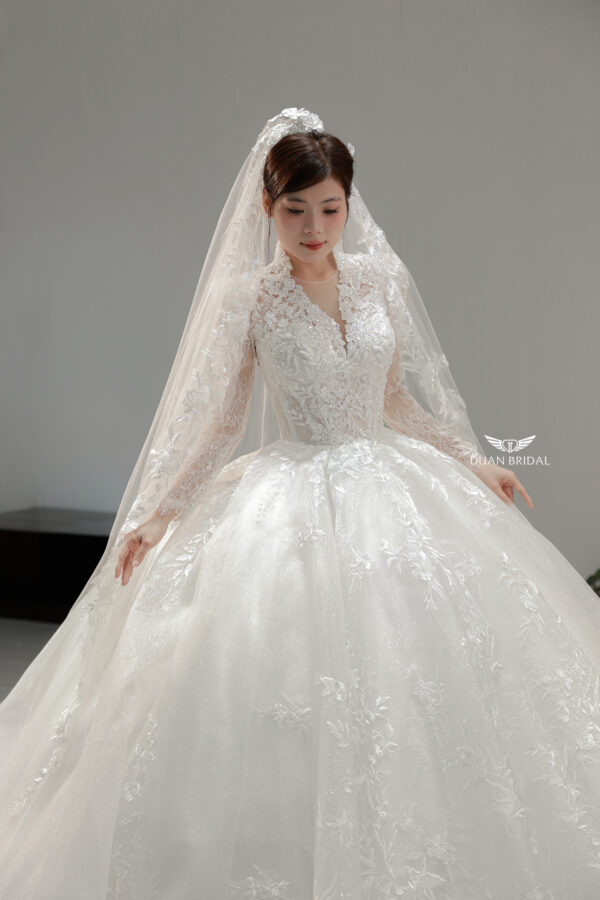 Vienna Glow - Long sleeve floral lace ball gown wedding dress