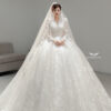Vienna Glow - Long sleeve floral lace ball gown wedding dress