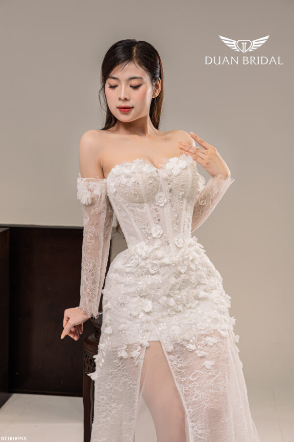 Floret - detachable sleeve A-line wedding dress - 2