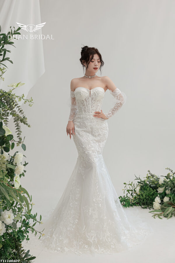 Fiora - detachable sleeve mermaid wedding dress - 2