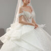 Off-shoulder rhinestone ball gown wedding dress