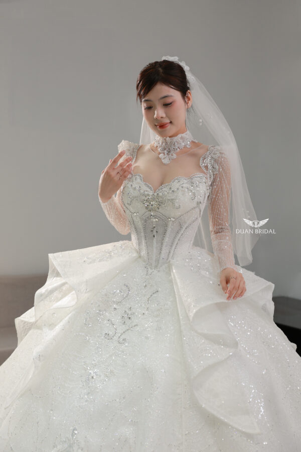 Ophelia Wave - Long sleeve glitter ball gown wedding dress