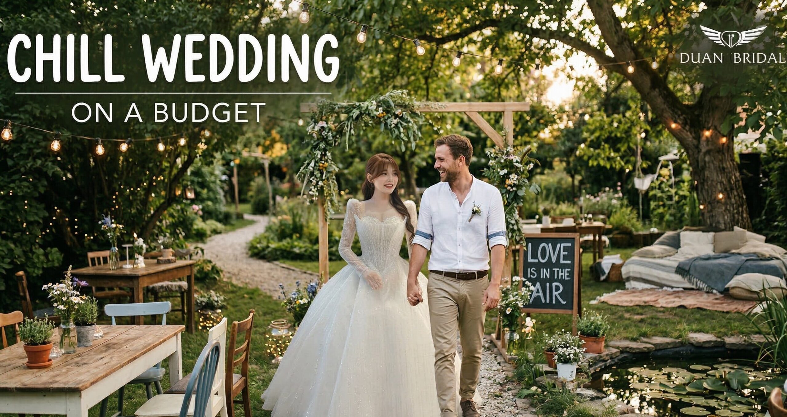 chill wedding on a budget with Duan Bridal's wedding dress